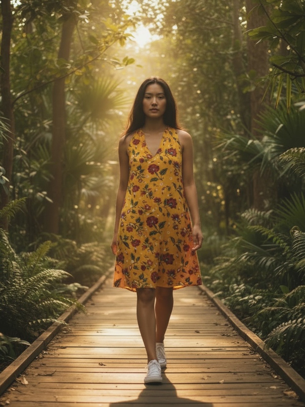 Old Navy Yellow Floral V-Neck Midi Dress